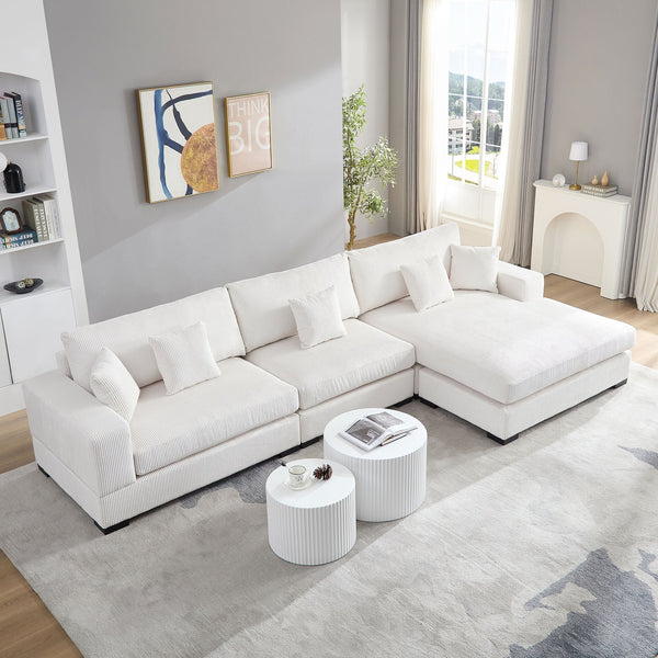 English Elm 148.03'' Mid Century Modern 4 Seat Sectional Sofa with Reversible Chaise for Living Room Beige W876S00327