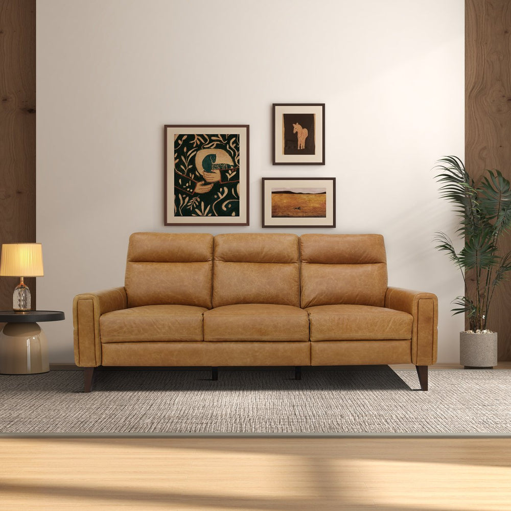 English Elm Elliot Full Grain Leather Reclining Sofa Solid Wood Frame Cognac Living Room Seating B183P255286