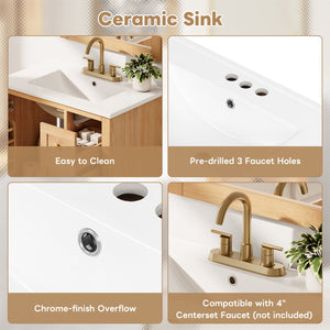 English Elm [video] 30 Inch Freestanding Bathroom Vanity White Mdf Pine Legs Ceramic Sink Soft Close N759P394441N