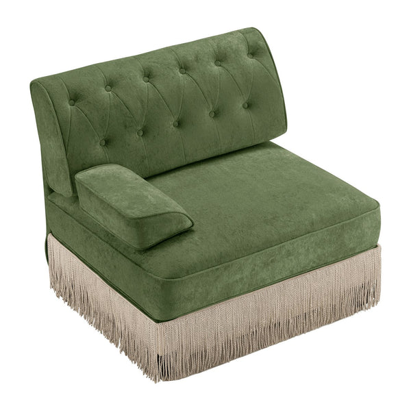 English Elm Sofa Tufted Velvet Fleece Chesterfield Sectional with Fringe Skirt for Bohemian Living W714P450835