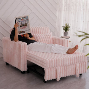 English Elm 3 in 1 Convertible Sleeper Sofa Bed with Plush Fabric, Spring Support, Cozy Skin-Friendly Comfort Light Pink W1767P195963