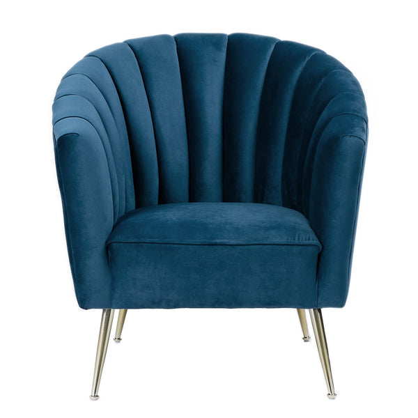 English Elm Rosemont Velvet Accent Armchair with Gold Splayed Legs, Rounded Shell Back, Vertical Stitching Blue B365P397967