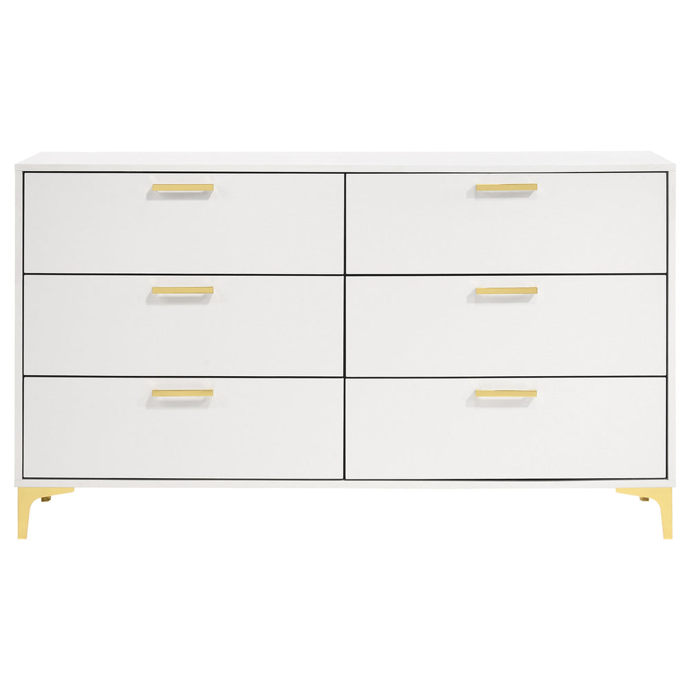 English Elm Karena White Rectangular 6-Drawer Dresser with Gold Legs and Hardware, Mid-Century Modern Storage Elegance B062P358223