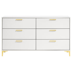 English Elm Karena White Rectangular 6-Drawer Dresser with Gold Legs and Hardware, Mid-Century Modern Storage Elegance B062P358223