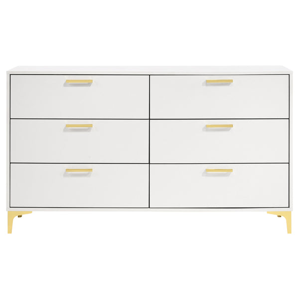 English Elm Karena White Rectangular 6-Drawer Dresser with Gold Legs and Hardware, Mid-Century Modern Storage Elegance B062P358223