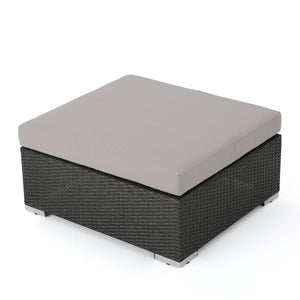 English Elm Christopher Knight Home® - SANTA SANTA ROSA Ottoman with Water-Resistant Cushion, Aluminum Frame, Faux Rattan Outdoor Seating Grey+Silver 57546.00ALUGRY