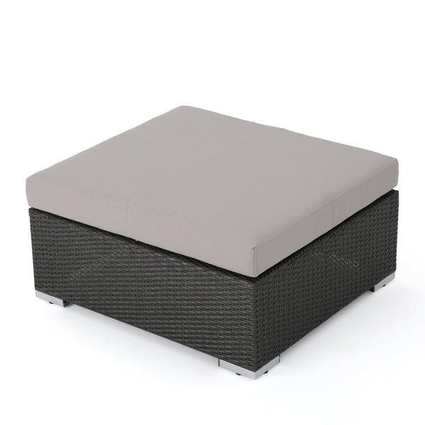 English Elm Christopher Knight Home® - SANTA SANTA ROSA Ottoman with Water-Resistant Cushion, Aluminum Frame, Faux Rattan Outdoor Seating Grey+Silver 57546.00ALUGRY