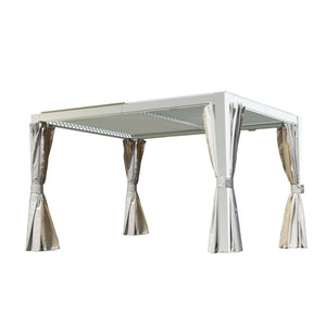English Elm 10x12 Louvered Pergola with Dual Adjustable Louvers, Integrated Gutter, Durable Aluminum Shade Structure White W1859S00126