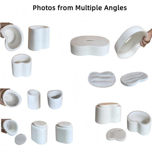 English Elm White Natural Marble Bathroom Accessory Set - 6-Piece Luxury Collection, Handcrafted Elegance, Unique Design W1696P262943-GIGA