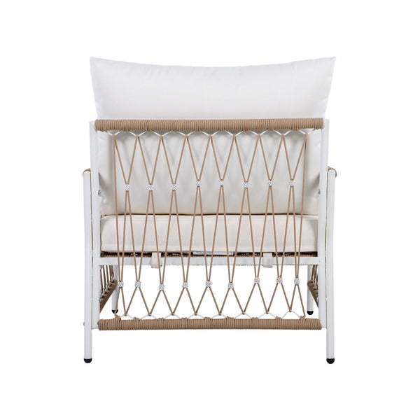 English Elm 3-piece Outdoor Bohemian Rope Lounge Set with Tempered Glass Table for Patio N767P306731B_N767P306732B