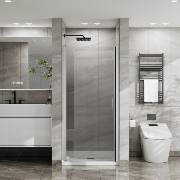 English Elm Goodyo 34"X72" Semi-Frameless Pivot Shower Door - Durable 1/4" Tempered Glass, Chrome Finish Design D163102092
