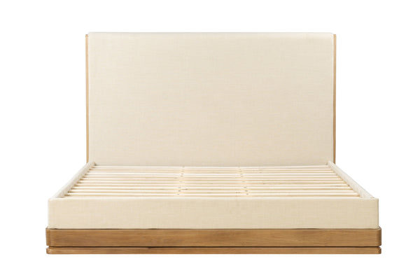 English Elm Zoey Elegant Fabric & Oak Bed Frame with 13 Slats, Wire-Brushed Oak Veneer, 660lb Capacity Beige 87.8 L x 15.75 W x 9.06 H B2726S00521