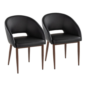 English Elm Chair Set of Two with Tapered Walnut Metal Legs and Off-white Upholstered Seats Black,Walnut B202S02117