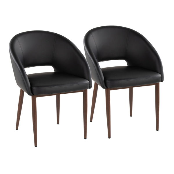 English Elm Chair Set of Two with Tapered Walnut Metal Legs and Off-white Upholstered Seats Black,Walnut B202S02117