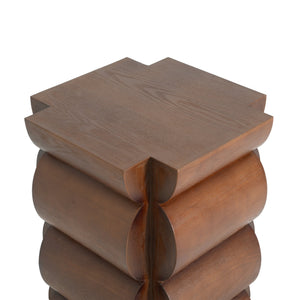 English Elm 15.35 Inch Dark Veneer Curved Tiered End Table for Modern Minimalist Living Rooms N772P412289B
