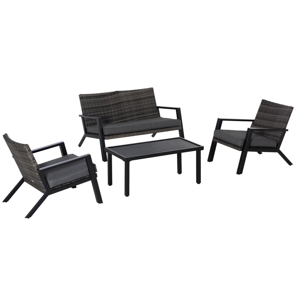 English Elm Outsunny 4 Piece Outdoor Pe Wicker Conversation Set with Loveseat and Coffee Table W2225P200589
