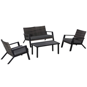 English Elm Outsunny 4 Piece Outdoor Pe Wicker Conversation Set with Loveseat and Coffee Table W2225P200589