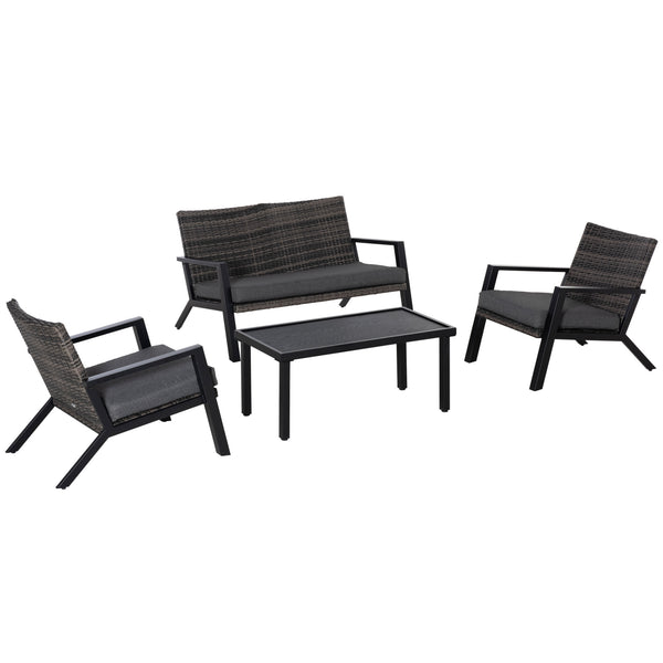 English Elm Outsunny 4 Piece Outdoor Pe Wicker Conversation Set with Loveseat and Coffee Table W2225P200589