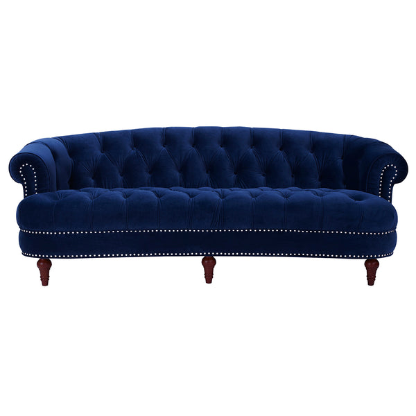 English Elm La Rosa Victorian Chesterfield Sofa Tufted Velvet with Nailhead Trim Formal Seating Navy Blue B2719P238187