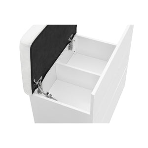 English Elm ELISA Glam LED Vanity Table with Glass Top, Built-In Speakers, Storage Stool and Mirror Lighting White 30.75 L x 19.69 W x 28.86 H B201S00353