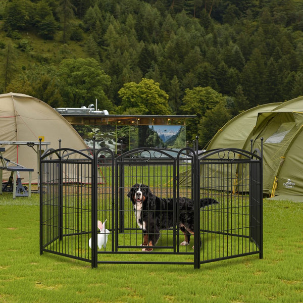 English Elm Dog Playpen 8 Panel Heavy Duty Iron Pet Fence Foldable Indoor Outdoor Exercise Pen Black W368P234000