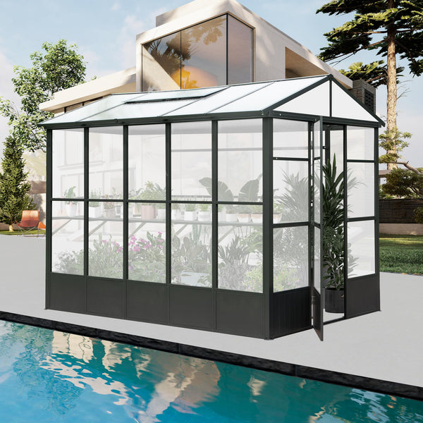 English Elm 7.5x10ft Outdoor Aluminum Polycarbonate Greenhouse Auto Vent Backyard Garden Growing Space W1859P347433