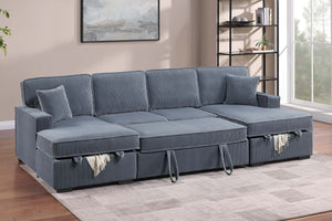 English Elm Chocolate Corduroy Sectional Sleeper Sofa with Dual Storage Chaises for Living Rooms Dark Gray B011S02168