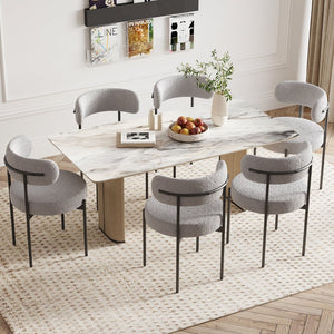 English Elm Dining Chair Set of 4 Sherpa Upholstered Button Tufted Mid Century Modern Seating T3623P431463