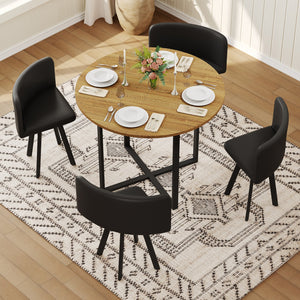 English Elm 5 Piece Round Faux Marble Dining Set with Pu Leather Chairs for Small Apartments Black,Wood W3875S00084