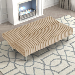 English Elm Futon Modern convertible sofa bed with chrome-reinforced metal legs, foam cushions, sleek engineered frame taupe 67 L x 41 W x 9 H B2741P364373