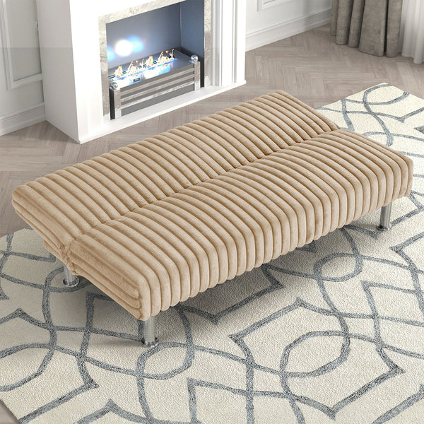 English Elm Futon Modern convertible sofa bed with chrome-reinforced metal legs, foam cushions, sleek engineered frame taupe 67 L x 41 W x 9 H B2741P364373