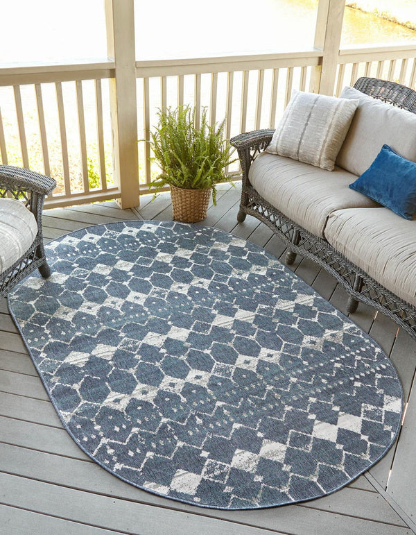 Unique Loom Outdoor Trellis Cardak Machine Made Geometric Rug Navy Blue, Ivory/Green/Gray 7' 10" x 10' 0"