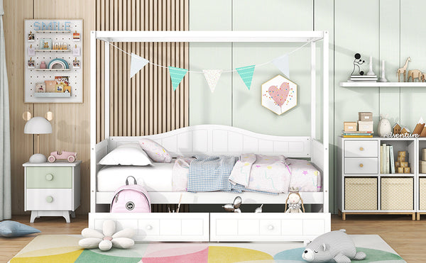 English Elm Twin Canopy Daybed with Pull Out Trundle Pinewood Frame for Kids or Guest Rooms N708P373435K