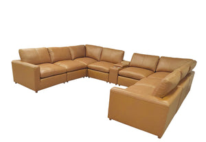 English Elm Leather Match Modular Sectional with Integrated Console and Generous Living Room Seating Ginger B2748S00168