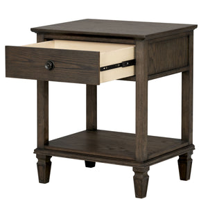 English Elm Victoria Aged Oak Nightstand with Solid Wood Legs, Wire-Brushed Veneer, Drawer & Open Shelf Brown 27 L x 22.75 W x 27.63 H B035P341164