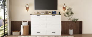 English Elm Queen Farmhouse Murphy Cabinet Bed with Charging Station and Storage Drawer White N733S361778W