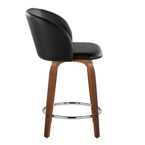 English Elm Fixed-height Swivel Counterstools with Walnut Legs Tufted Faux Leather Seat Set of 2 B202S01744