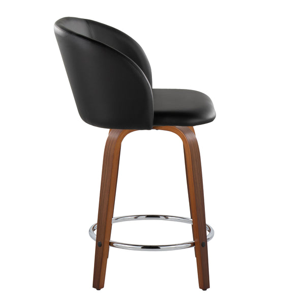 English Elm Fixed-height Swivel Counterstools with Walnut Legs Tufted Faux Leather Seat Set of 2 B202S01744