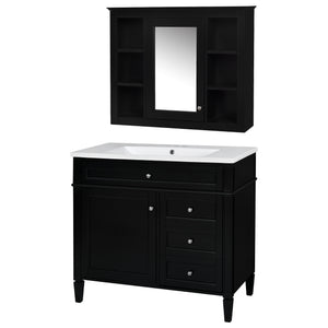 English Elm 36'' Modern Bathroom Vanity Set With Mirror, 2 Drawers, Tip-Out Storage & 6 Open Shelves For Organization N710S236006B