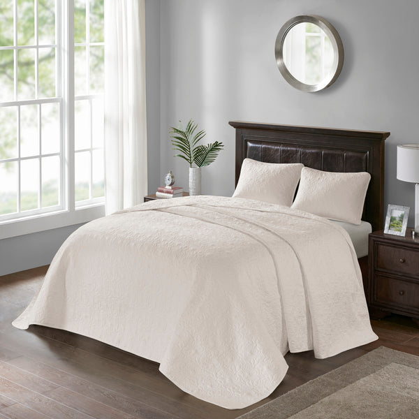 English Elm Reversible Madison Park Quebec Bedspread Set King Cream – Cottage Stitch Quilted, Oversized, Antimicrobial Protection B03597573