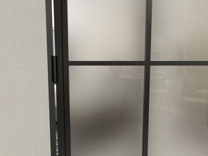English Elm 30 in Matte Black Steel Sliding Barn Door Frosted Glass Privacy Panel with Hardware B2763P483216