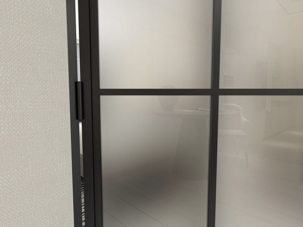 English Elm 30 in Matte Black Steel Sliding Barn Door Frosted Glass Privacy Panel with Hardware B2763P483216