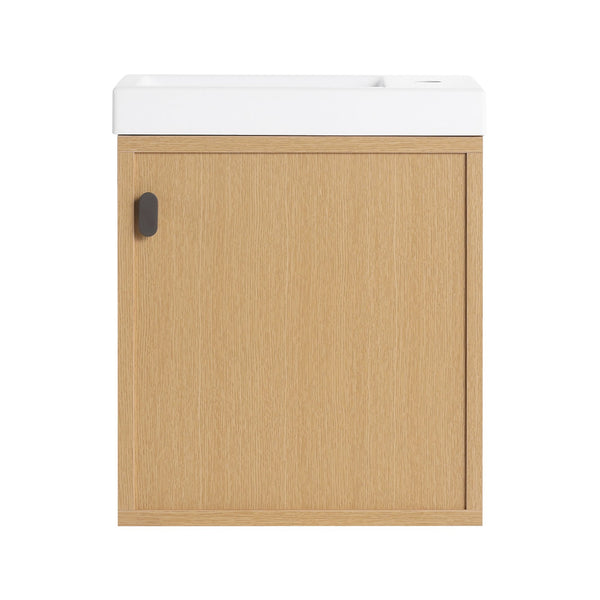 English Elm 18.5" Stylish Wall-Mounted Bathroom Vanity With Durable Resin Sink, Soft-Close Door, Space-Saving Design W1972P362138