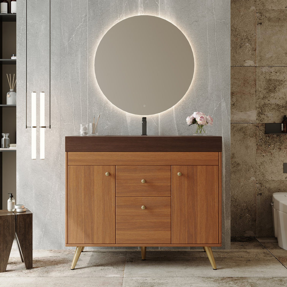 English Elm 36" Freestanding Bathroom Vanity Sintered Stone Top Ceramic Sink Stainless Steel Legs Brown,Gold,Walnut,White W3136S00075