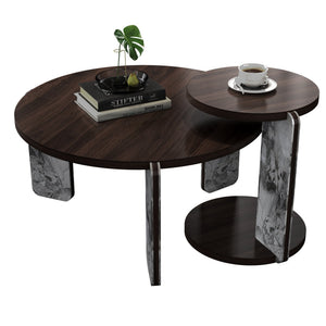 English Elm Set of 2 Round Sintered Stone Nesting Tables Sleek Modern Accent for Living Rooms W2899P405895
