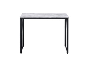 English Elm Zaidin Antique White & Black Finish Writing Desk – 15mm Top, V-Shape Metal Base, Modern Minimalist Design B2726P243685