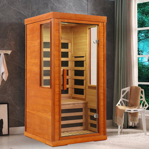 English Elm Home Infrared Sauna with Chromotherapy Carbon Fiber Panels Okoume Wood Spa Cabinet W3973S00009