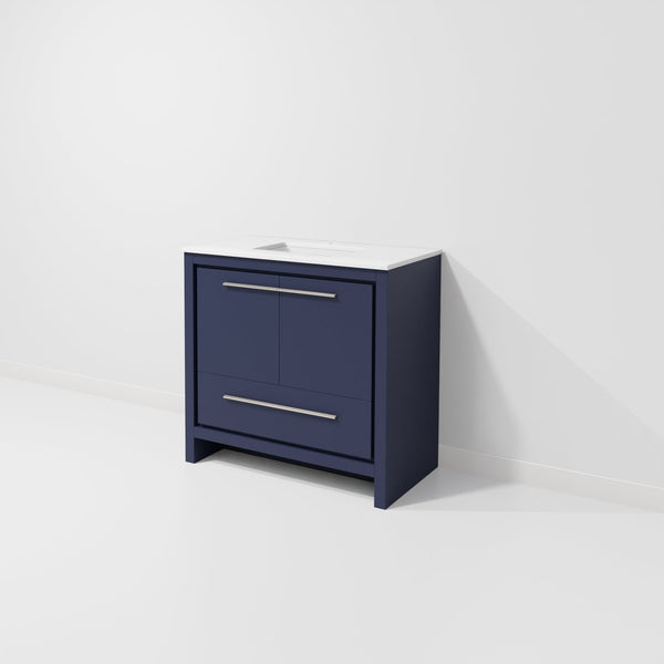 English Elm Navy Blue Bath Vanity With Cultured Marble Top - Stylish 36" Storage Solution For Modern Bathrooms B2731P259349