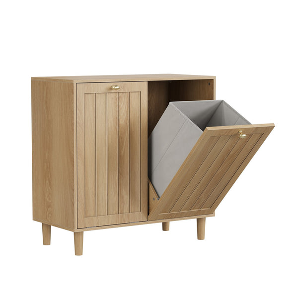 English Elm Sloping Tilt Out Laundry Cabinet with Dual Hamper Bins Oak Mdf Bathroom Storage W1706P465303