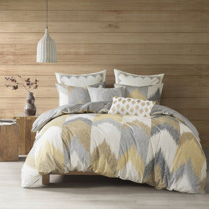 English Elm Full/Queen Alpine Duvet Cover Mini Set — 200TC Cotton Ikat Chevron, OEKO‑TEX, Antimicrobial, Button Closure B03596520